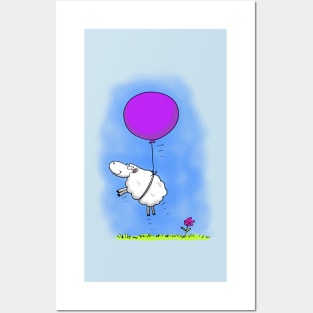 Cute whimsical sheep with balloon Posters and Art